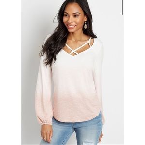 Maurices 24/7 Ombre Strappy Neck Long Sleeve Tee